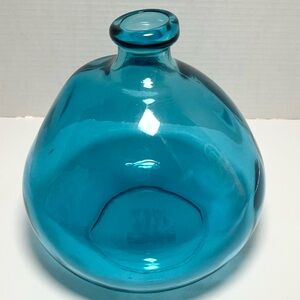 Vintage Vidrios San Miguel Recycle Aqua Blue Pear Shape Vase Made In Spain